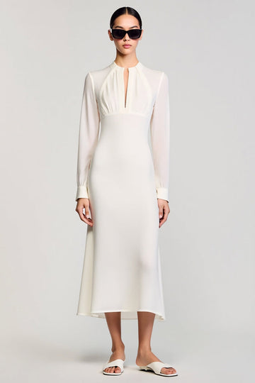 Robe à manches longues blanche Cut Out Sheath